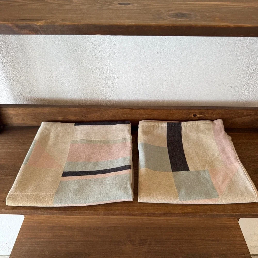2pc IKEA LYKTBÄRARE Cushion Covers Set Geometric Patchwork Pink Sage